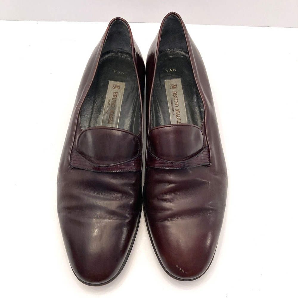 Vtg Bruno Magli Cordovan Slip On Van Loafers Leather Mens 9.5 M Handmade Italy